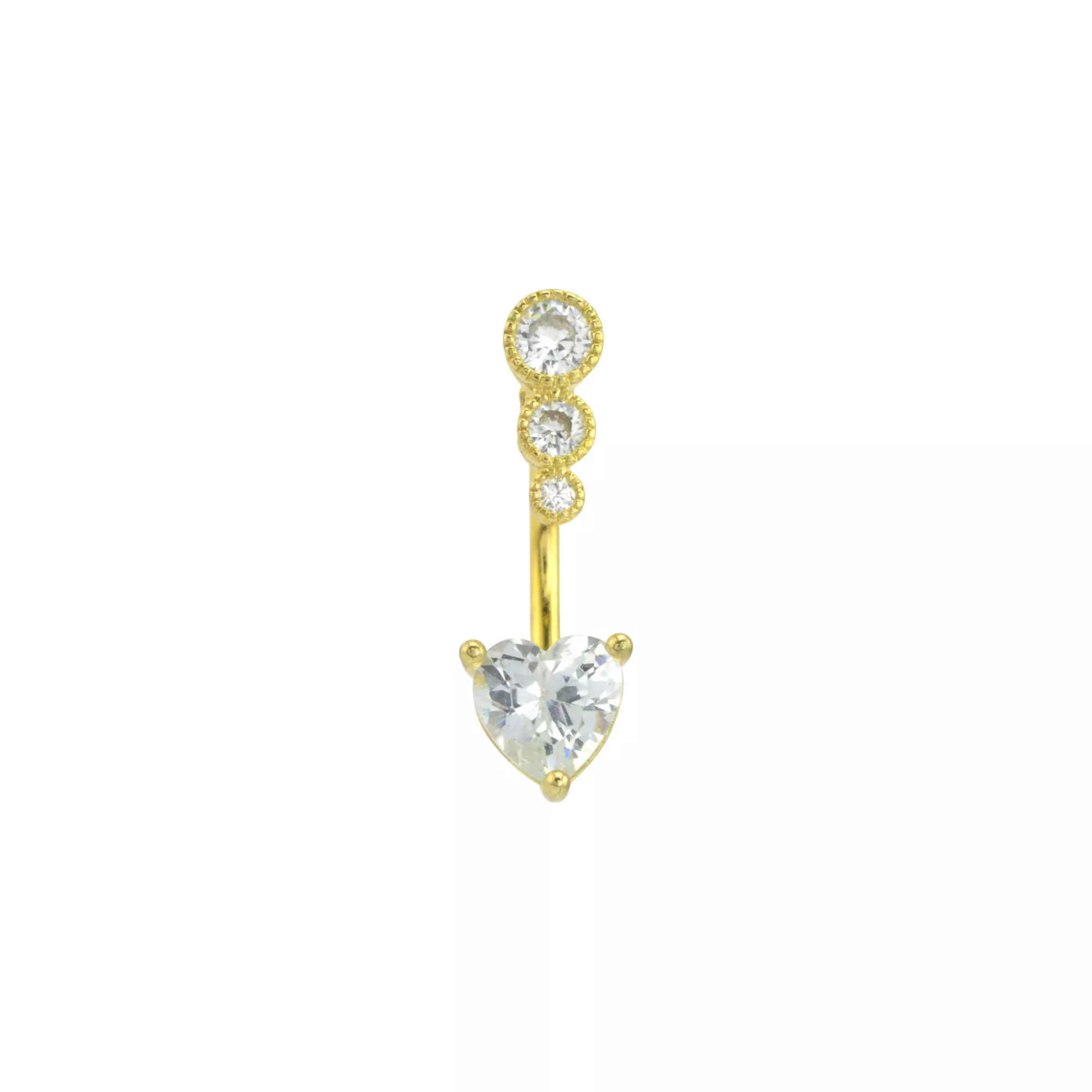 CZ Heart Goldtone Belly Ring - 14 Gauge