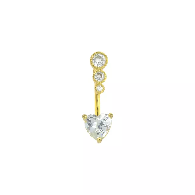 CZ Heart Goldtone Belly Ring - 14 Gauge