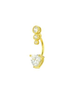 CZ Heart Goldtone Belly Ring - 14 Gauge