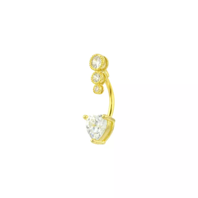 CZ Heart Goldtone Belly Ring - 14 Gauge