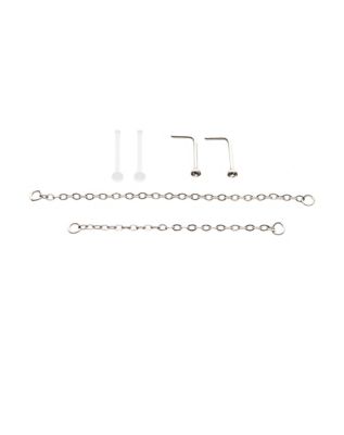 Multi-Pack CZ L-Bend Nose Rings and Nose Chains 2 Pair - 18 Gauge