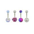 Multi-Pack CZ Rose Blue and Purple Belly Rings 4 Pack - 14 Gauge at Spencer's