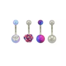 Multi-Pack CZ Rose Blue and Purple Belly Rings 4 Pack - 14 Gauge at Spencer's