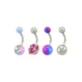 Multi-Pack CZ Rose Blue and Purple Belly Rings 4 Pack - 14 Gauge at Spencer's