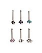 Multi-Pack CZ Star Heart and Square Bone Nose Rings 6 Pack - 20 Gauge