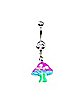 CZ Pink and Green Trippy Mushroom Dangle Belly Ring - 14 Gauge