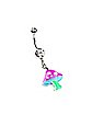 CZ Pink and Green Trippy Mushroom Dangle Belly Ring - 14 Gauge