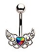CZ Rainbow Wing Belly Ring - 14 Gauge