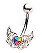 CZ Rainbow Wing Belly Ring - 14 Gauge
