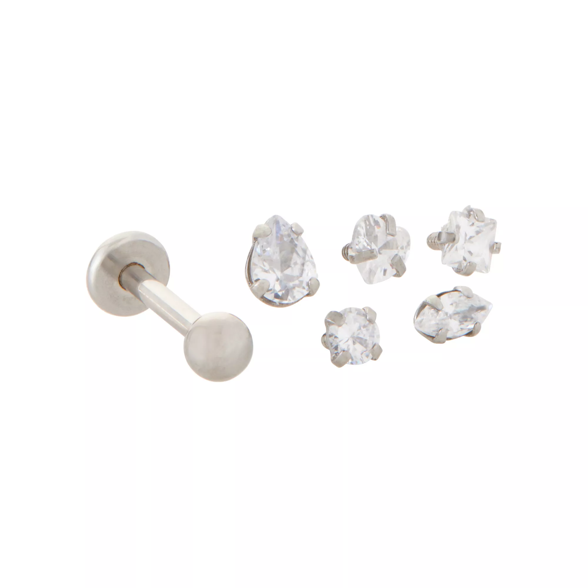 Labret Lip Ring with Extra CZ Balls - 16 Gauge at Spencer's
