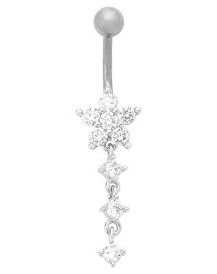 CZ Star Dangle Titanium Belly Ring - 14 Gauge