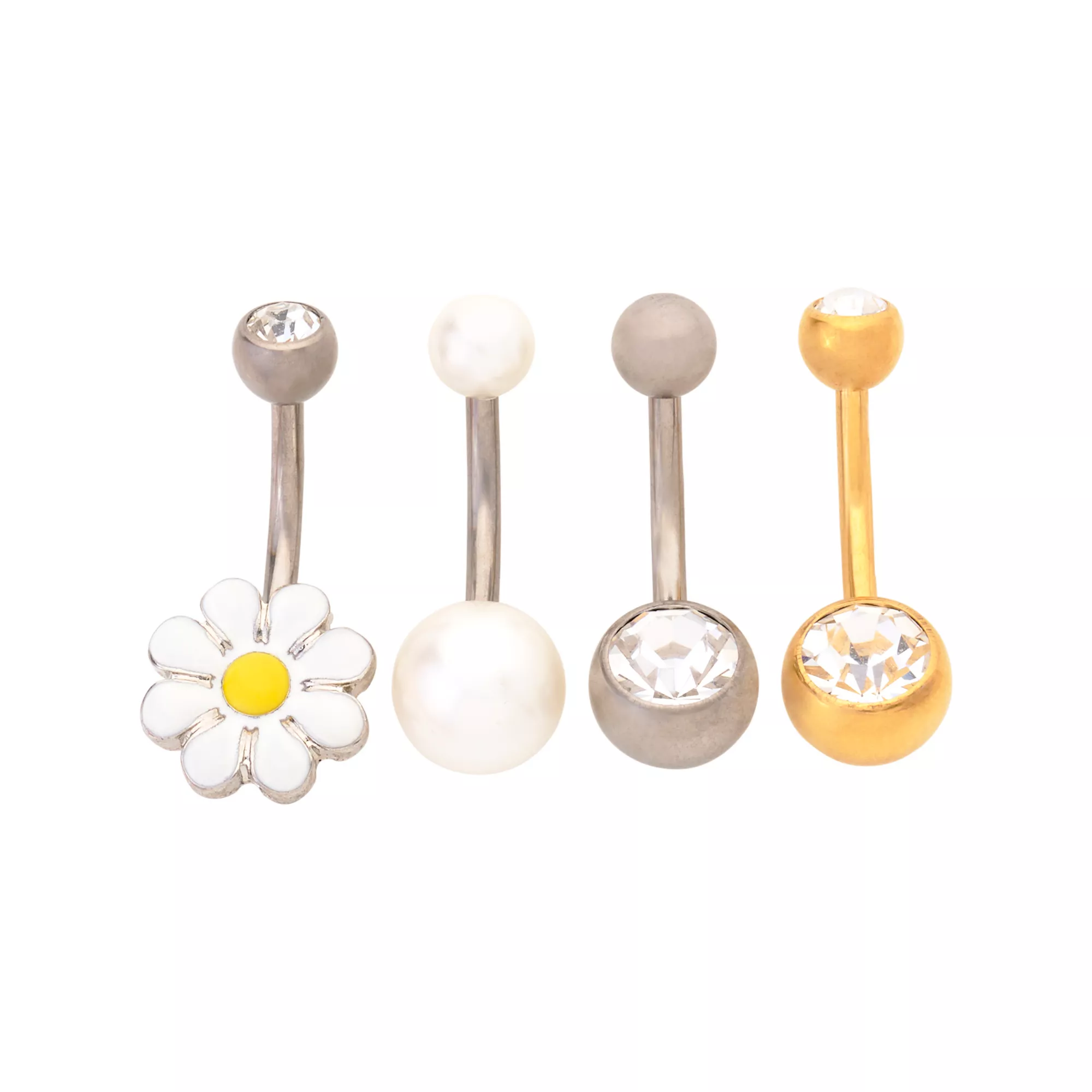 Multi-Pack CZ Daisy Belly Rings 4 Pack - 14 Gauge at Spencer's