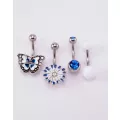 Multi-Pack Blue CZ Butterfly and Flower Belly Rings 4 Pack - 14 Gauge at Spencer's