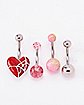 Multi-Pack Heart Web and Glitter Belly Rings 4 Pack - 14 Gauge