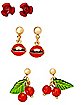 Multi-Pack Cherry Lips and Rose Earrings - 3 Pack