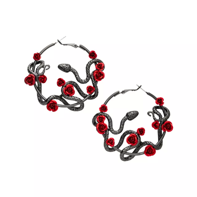Black Snake and Rose Hoop Earrings at Spencer's