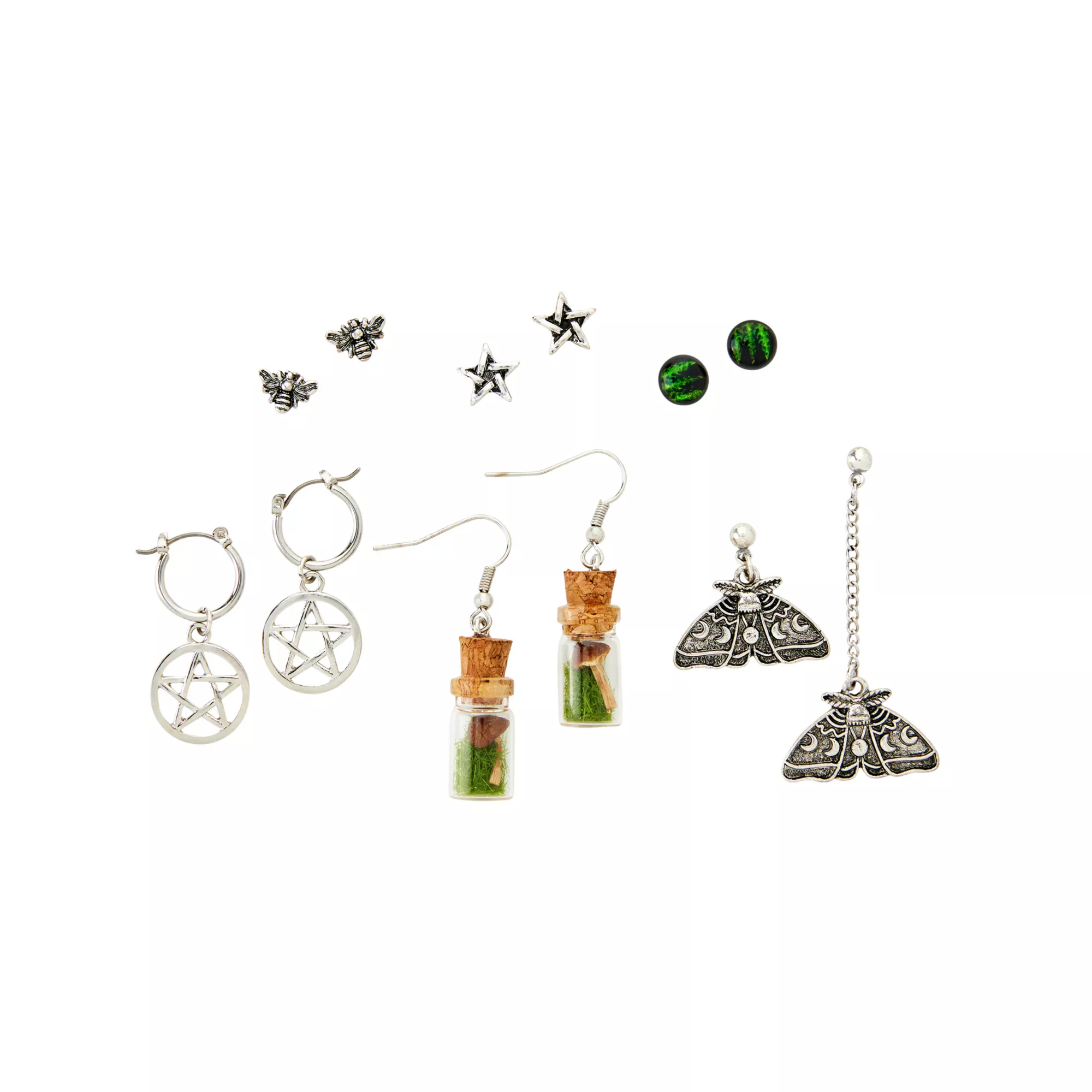 Multi-Pack Pentagram Moth and Jar Stud and Dangle Earrings - 6 Pair at Spencer's