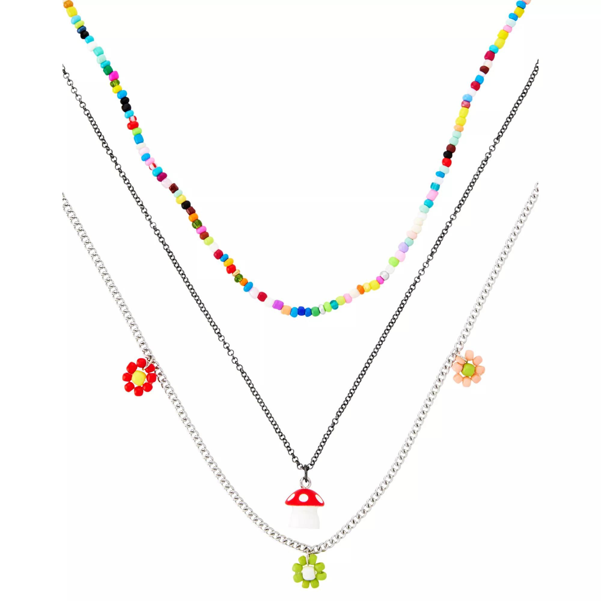 Layered Seeds Beads and Mushroom Charm Necklace at Spencer's