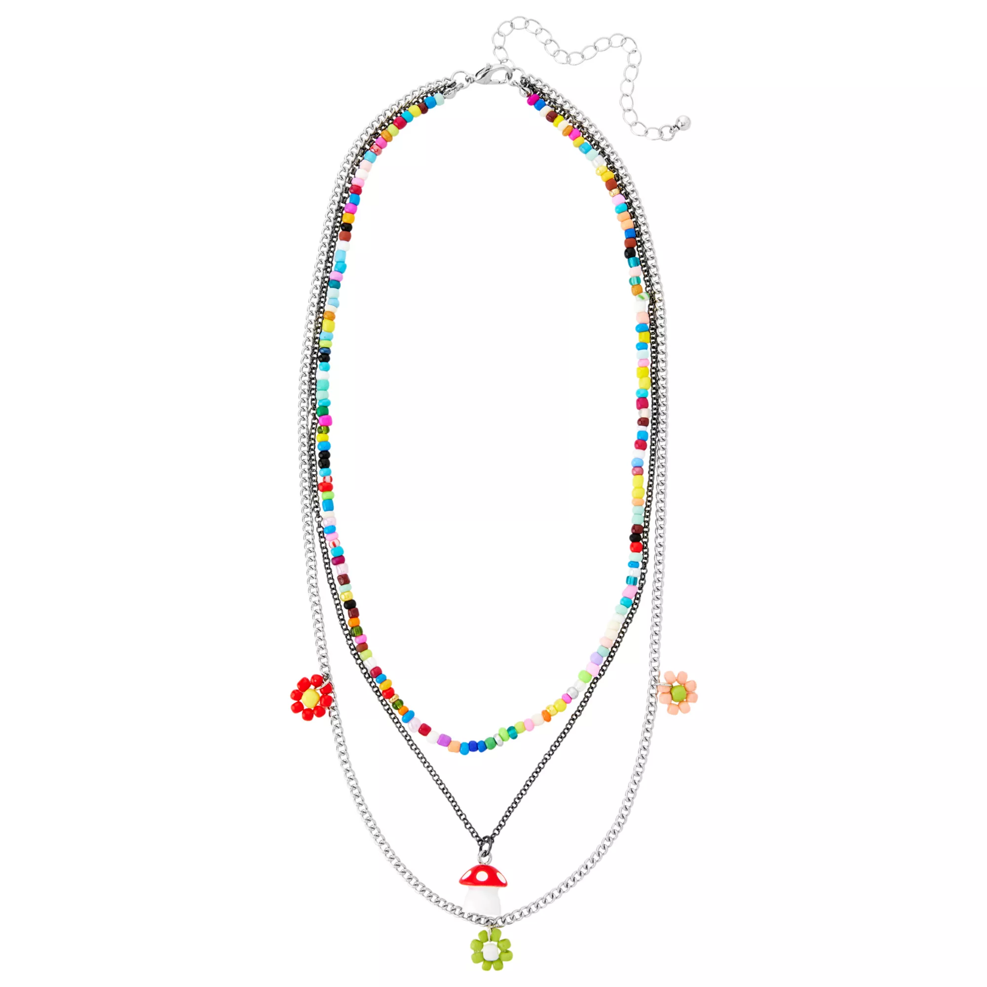Layered Seeds Beads and Mushroom Charm Necklace at Spencer's