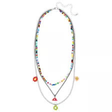 Layered Seeds Beads and Mushroom Charm Necklace at Spencer's