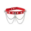 Double Chain Spiked Red Choker Necklace at Spencer's