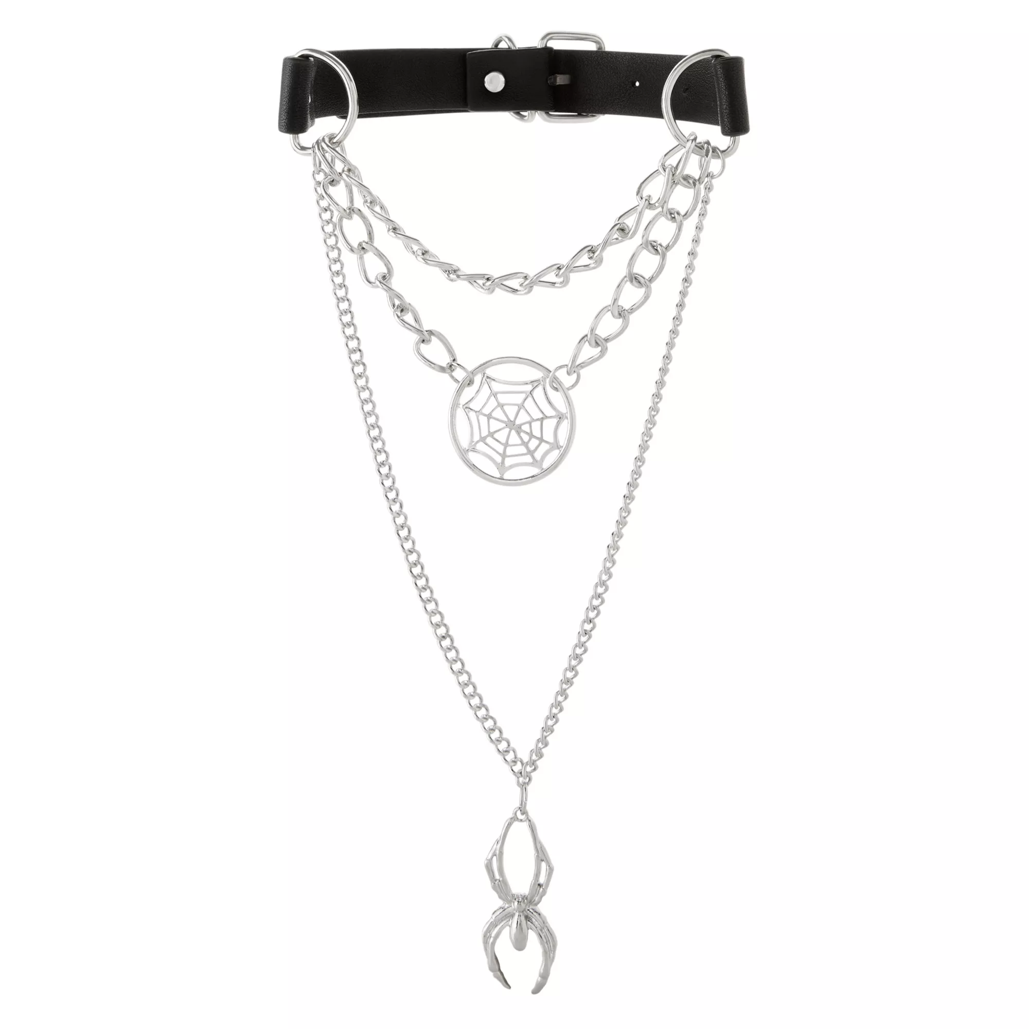 3-Row Chain Spider and Web Choker Necklace at Spencer's