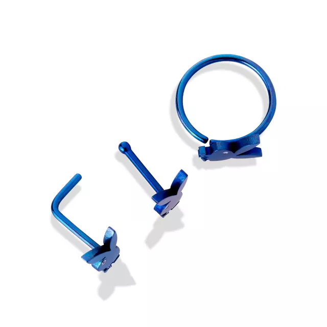 Multi-Pack Blue Playboy Bunny Nose Rings 3 Pack - 20 Gauge at Spencer's