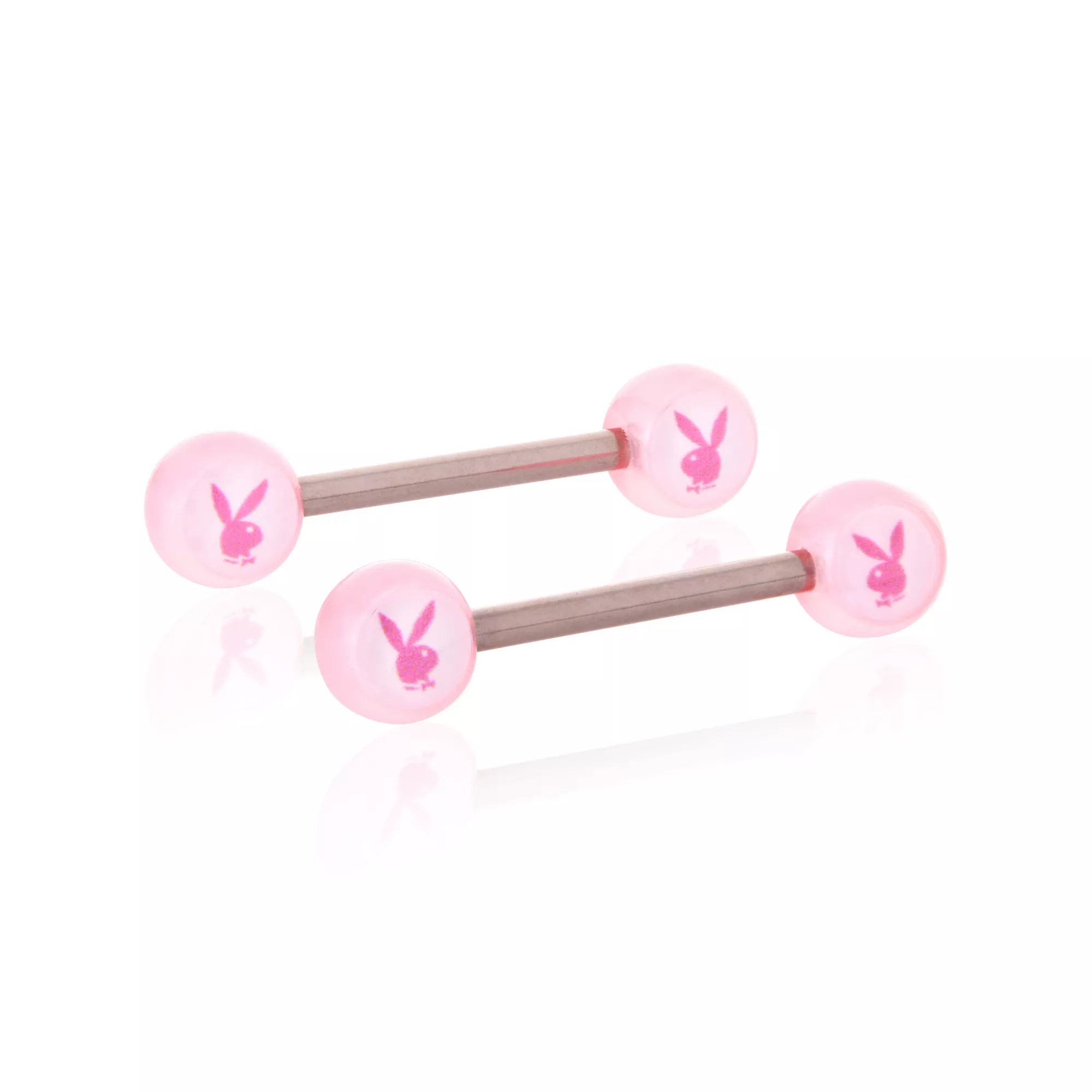 Playboy Bunny Glow in the Dark Silver-Plated Titanium Nipple Barbells - 14 Gauge at Spencer's