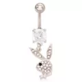CZ Titanium Playboy Dangle Belly Ring - 14 Gauge at Spencer's