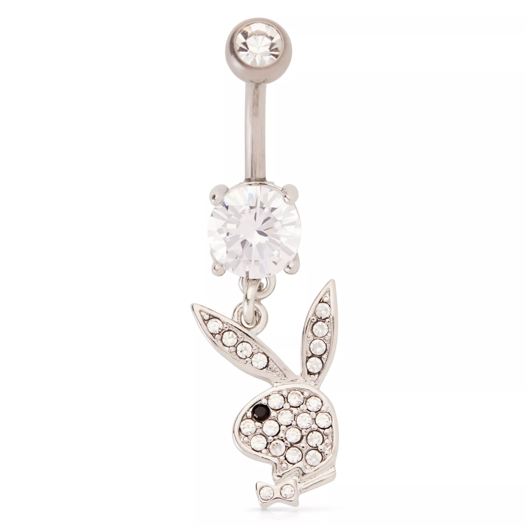 CZ Titanium Playboy Dangle Belly Ring - 14 Gauge at Spencer's
