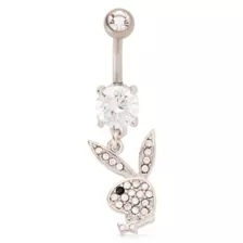 CZ Titanium Playboy Dangle Belly Ring - 14 Gauge at Spencer's
