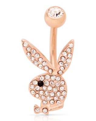 CZ Rose Goldplated Playboy Bunny Titanium Belly Ring 14 Gauge