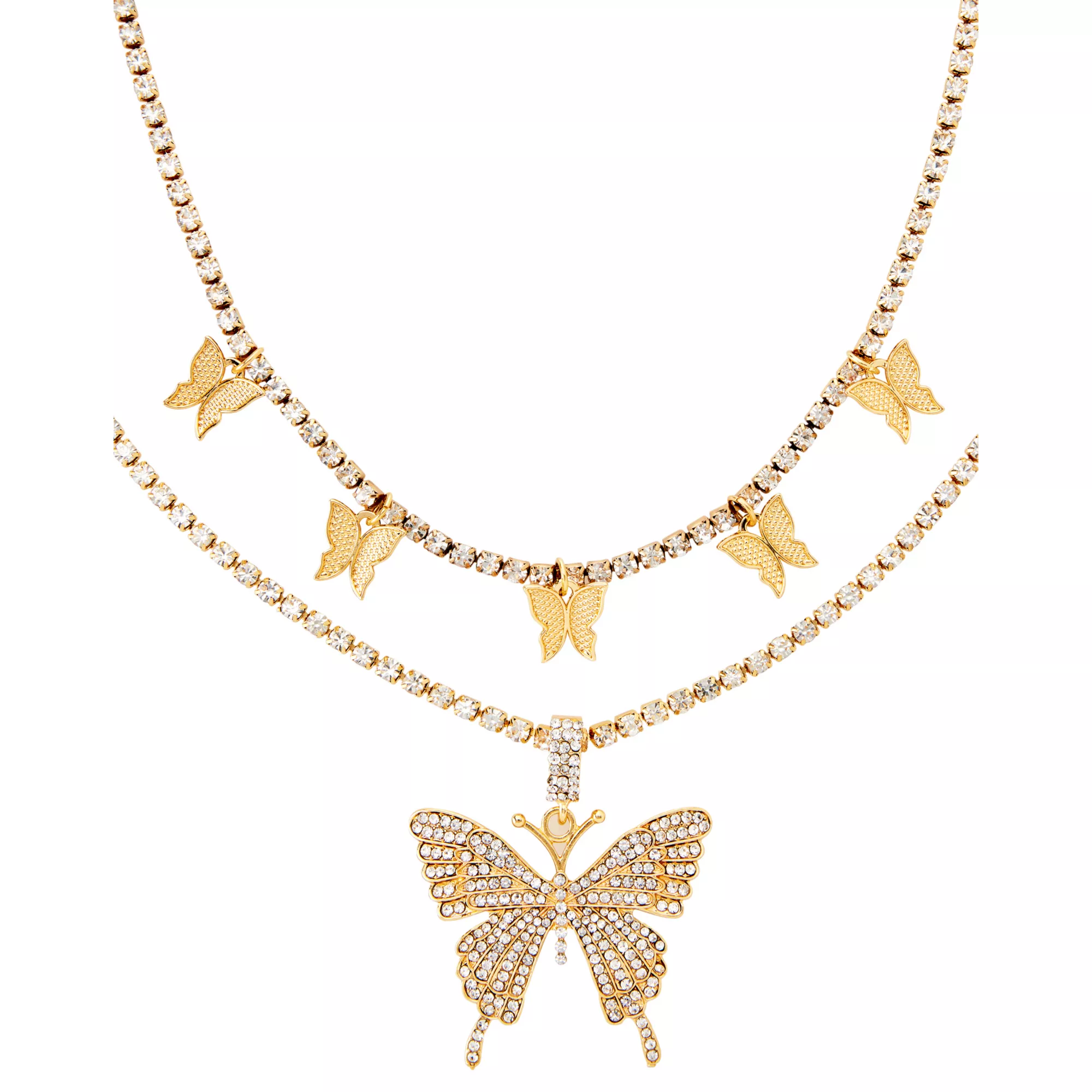 CZ Butterfly Double Chain Necklace at Spencer's