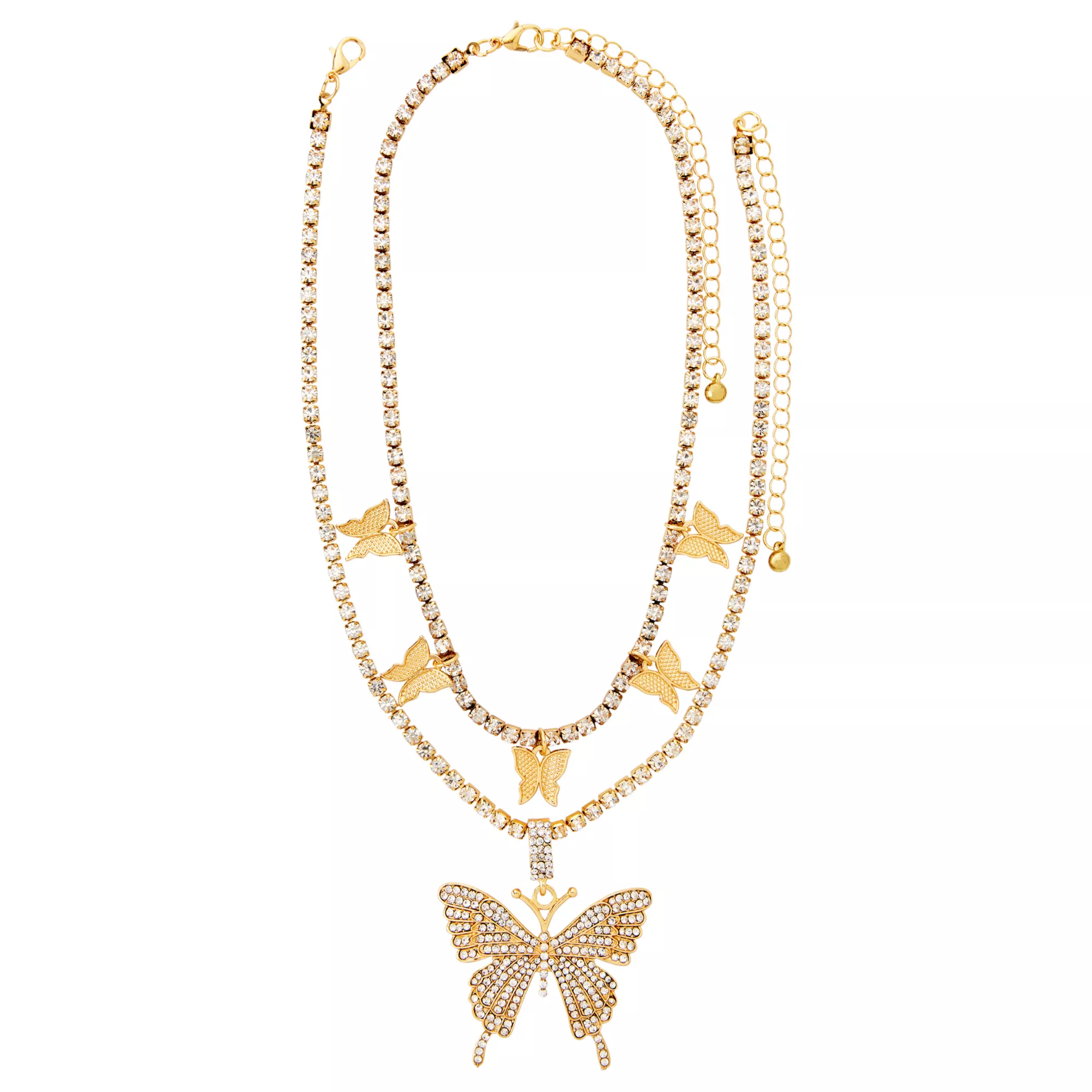 CZ Butterfly Double Chain Necklace at Spencer's