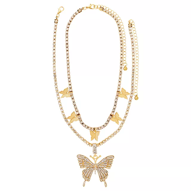 CZ Butterfly Double Chain Necklace at Spencer's