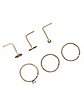 Multi-Pack CZ Butterfly Titanium Hoops and L-Bend Nose Rings 6 Pack - 20 Gauge