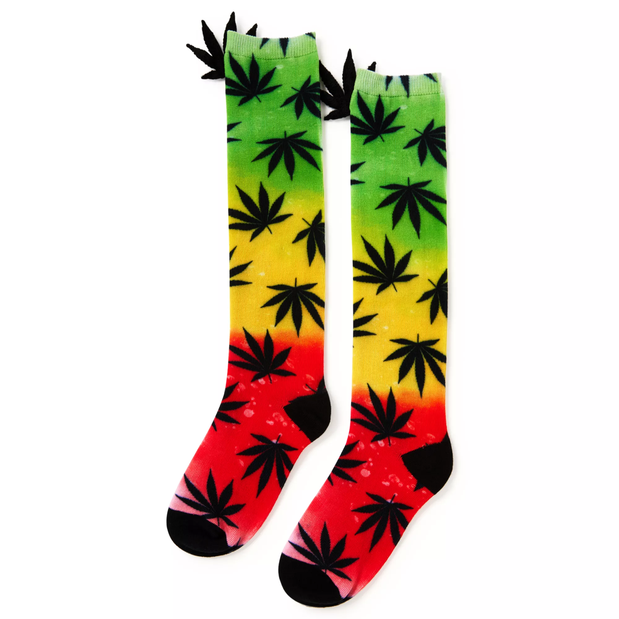 3D Tie Dye Weed Leaf Knee High Socks at Spencer's