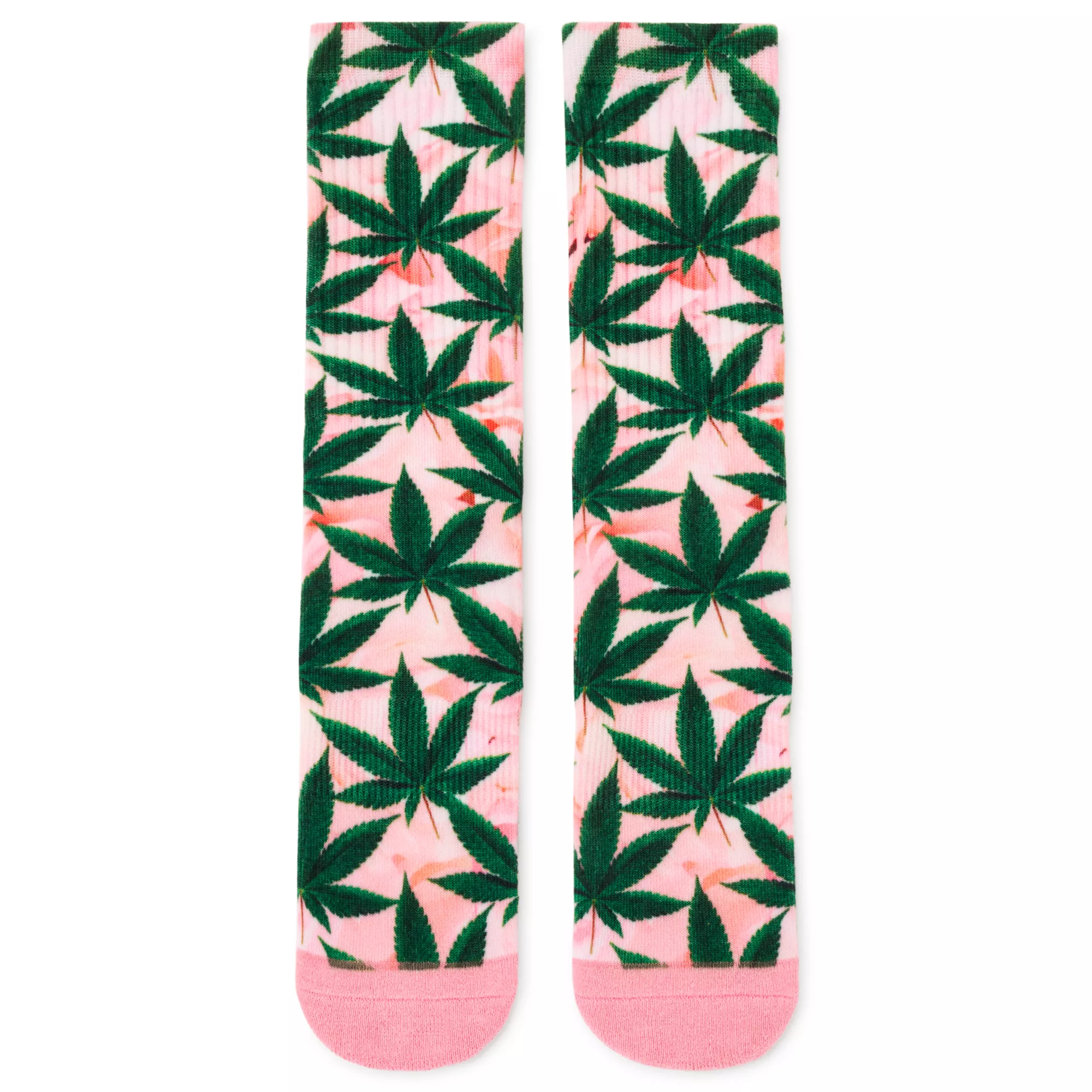 Pink and Green Weed Leaf Crew Socks at Spencer's
