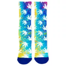 Blue Yellow and Purple Weed Leaf Crew Socks at Spencer's