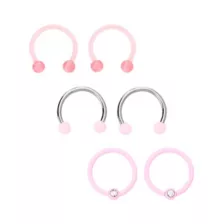 Multi-Pack CZ Pink and White Horseshoe Rings and Captive Rings 3 Pair - 16 Gauge at Spencer's