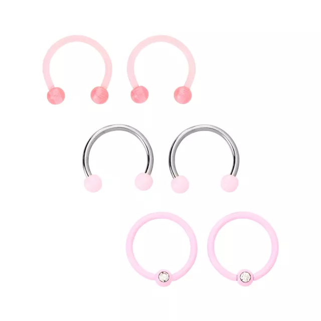 Multi-Pack CZ Pink and White Horseshoe Rings and Captive Rings 3 Pair - 16 Gauge at Spencer's