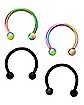 Multi-Pack Black and Oil Slick Horseshoe Rings with Spiked Extra Balls 4 Pack - 16 Gauge