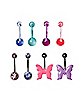 Multi-Pack CZ Multi-Color Butterfly Belly Rings 8 Pack - 14 Gauge