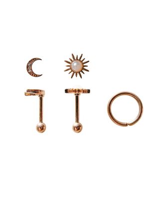 Multi-Pack CZ Sun and Moon Barbells and Hoop Earrings 3 Pack – 18 Gauge