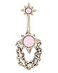 CZ Pink Chain Dangle Belly Ring - 14 Gauge