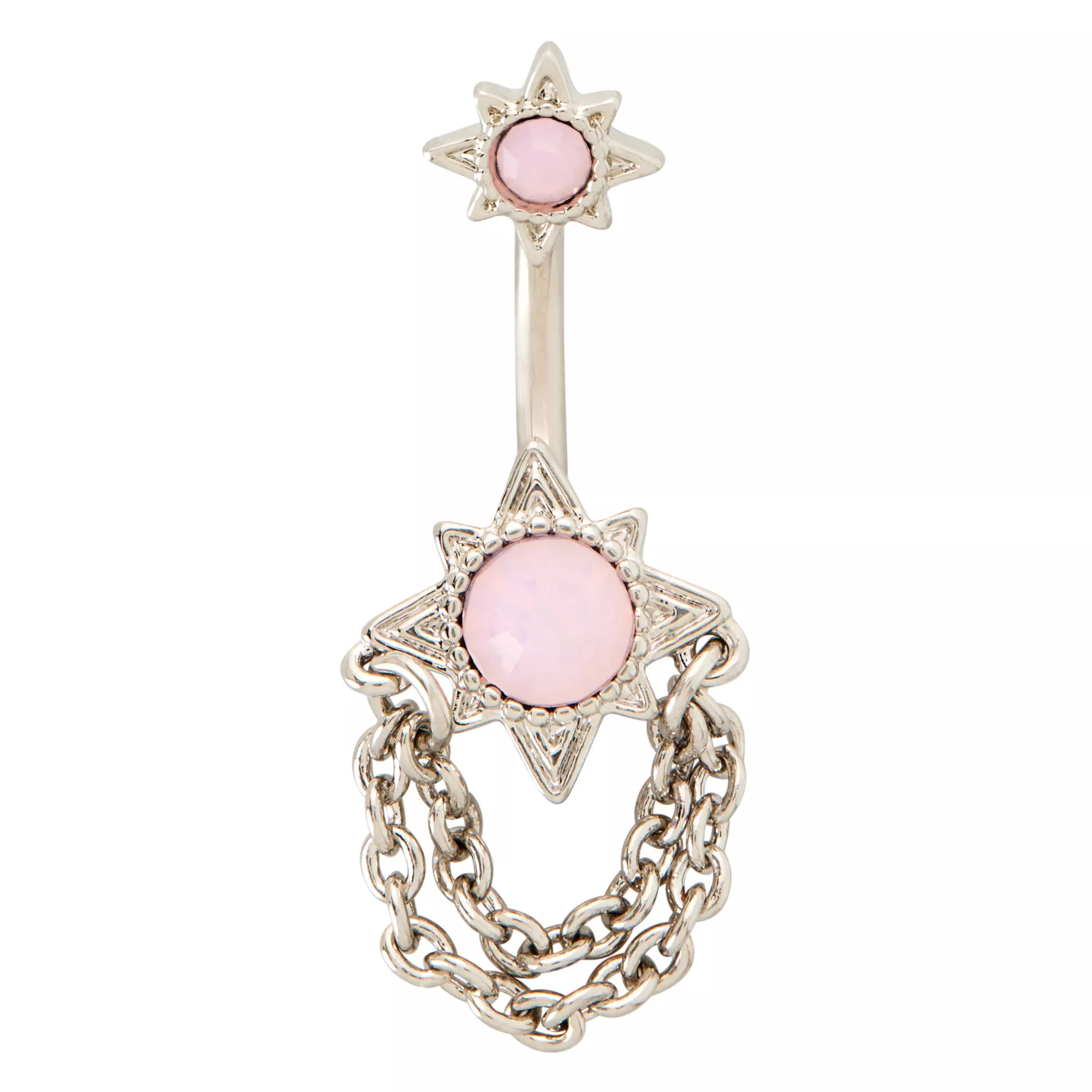 CZ Pink Chain Dangle Belly Ring - 14 Gauge at Spencer's