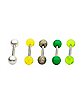 Multi-Pack Green and Yellow Flower Barbells 5 Pack - 14 Gauge