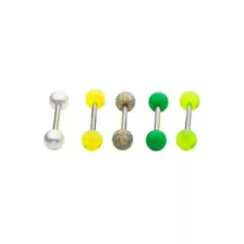 Multi-Pack Green and Yellow Flower Barbells 5 Pack - 14 Gauge at Spencer's