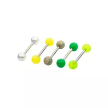 Multi-Pack Green and Yellow Flower Barbells 5 Pack - 14 Gauge at Spencer's
