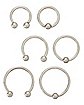 Multi-Pack Silvertone Titanium Horseshoe Rings and Captive Rings 6 Pack - 16 Gauge